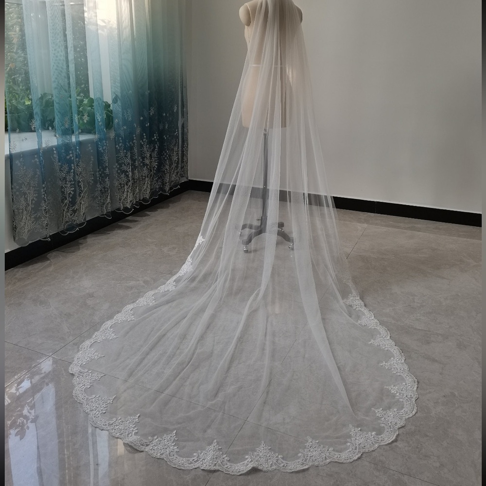 Elegant Long White Lace Bridal Veil